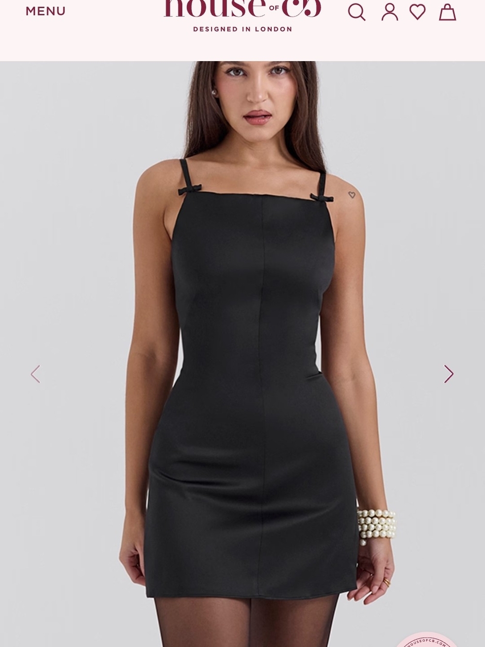 House of CB Black Mini Dress with Square Neck & Bow Straps